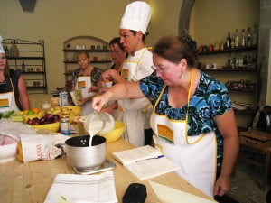 Italian Chef Alberto and students in our Florence cooking school